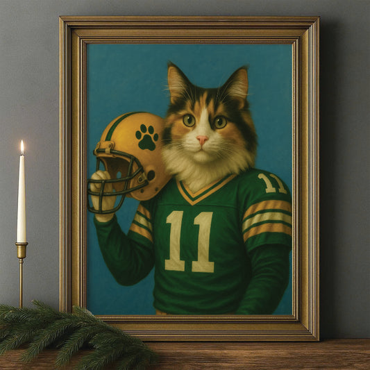 Custom Cat Photo Football Player Canvas Framed Wall Art