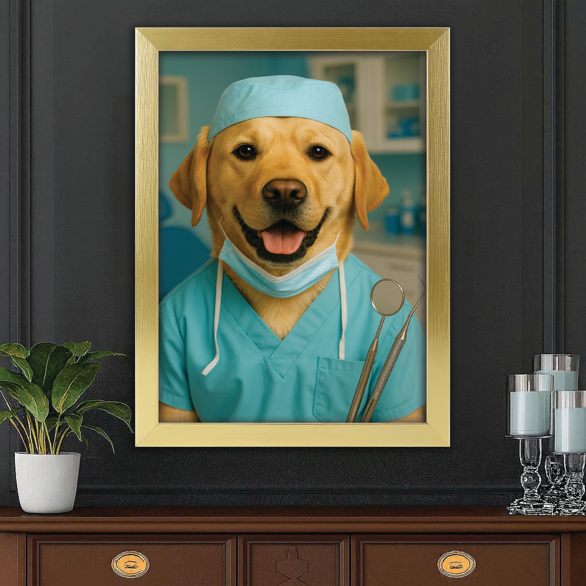 Custom Photo Dentist Dog Canvas Framed Wall Art Gift For Dog Lover
