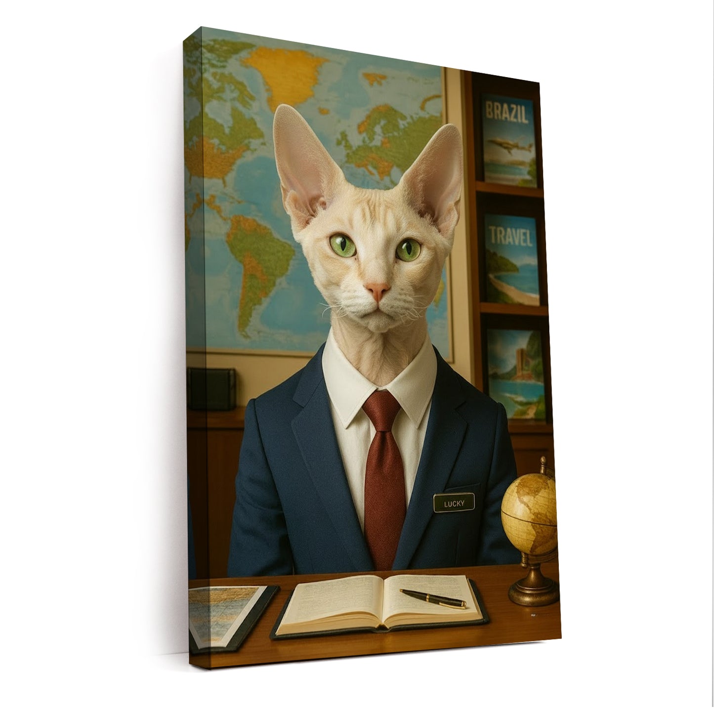 Custom Photo Travel Agent Cat Canvas Gift For Cat Lovers