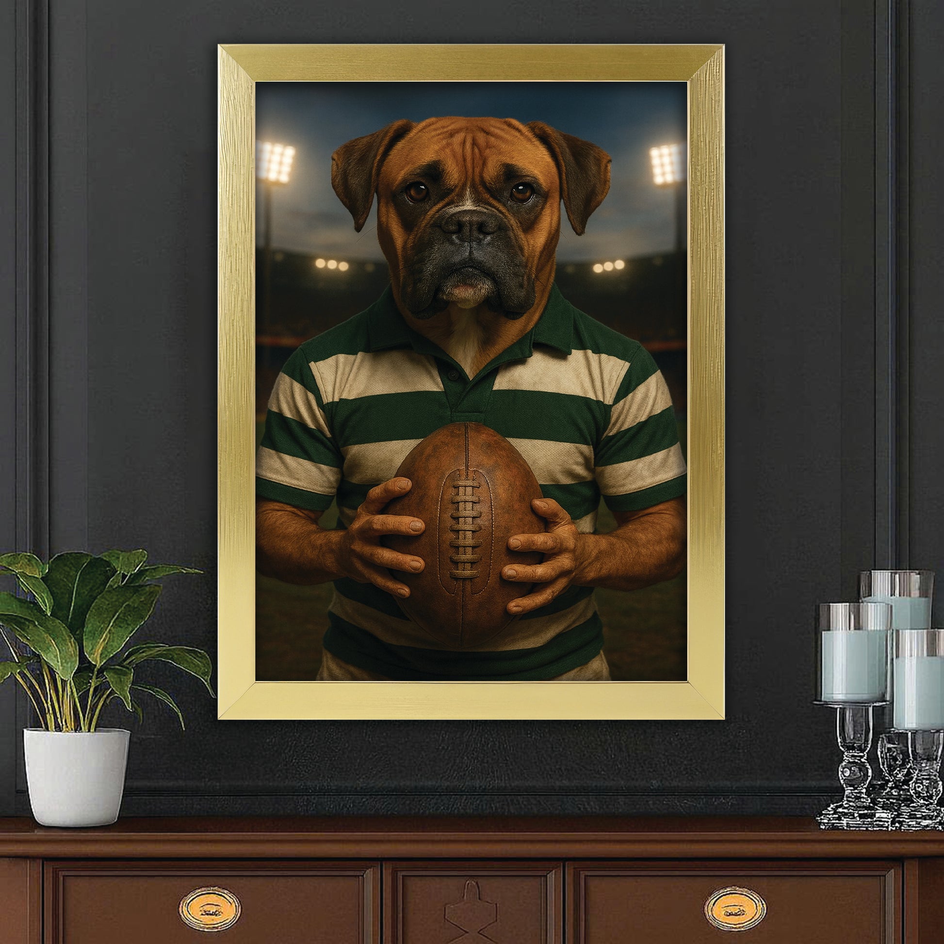 Custom Photo Rugby Player Dog Canvas Framed Wall Art Gift For Dog Lover