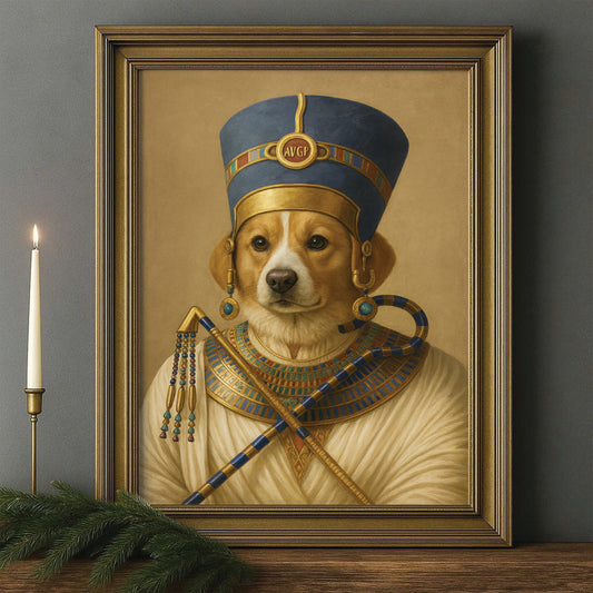 Custom Photo Egyptian Queen Dog Canvas Framed Wall Art Gift For Dog Lover