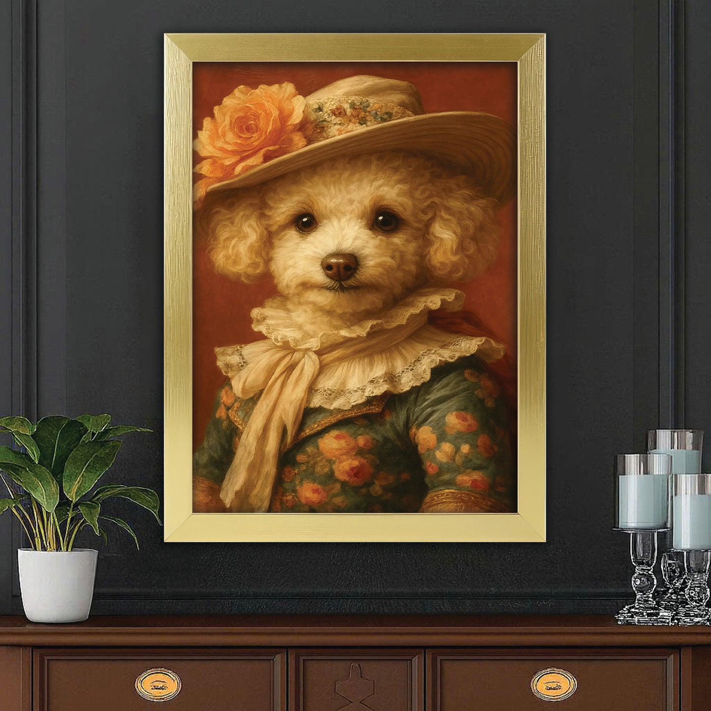 Custom Photo Dog Royal Style 05 Canvas Framed Wall Art Gift For Dog Lovers