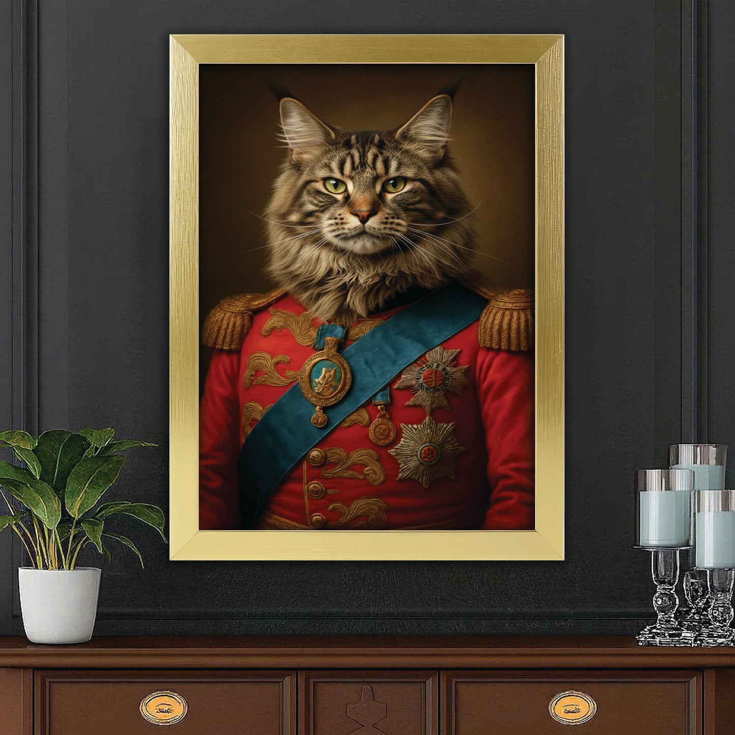 Custom Photo Royal Cat Canvas Framed Wall Art Gift For Cat Lover