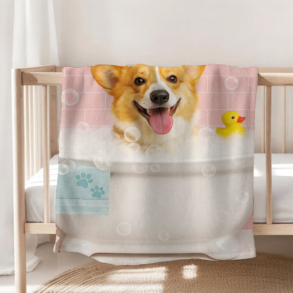 Custom Photo Dog In Bath BlanketGift For Dog Lovers