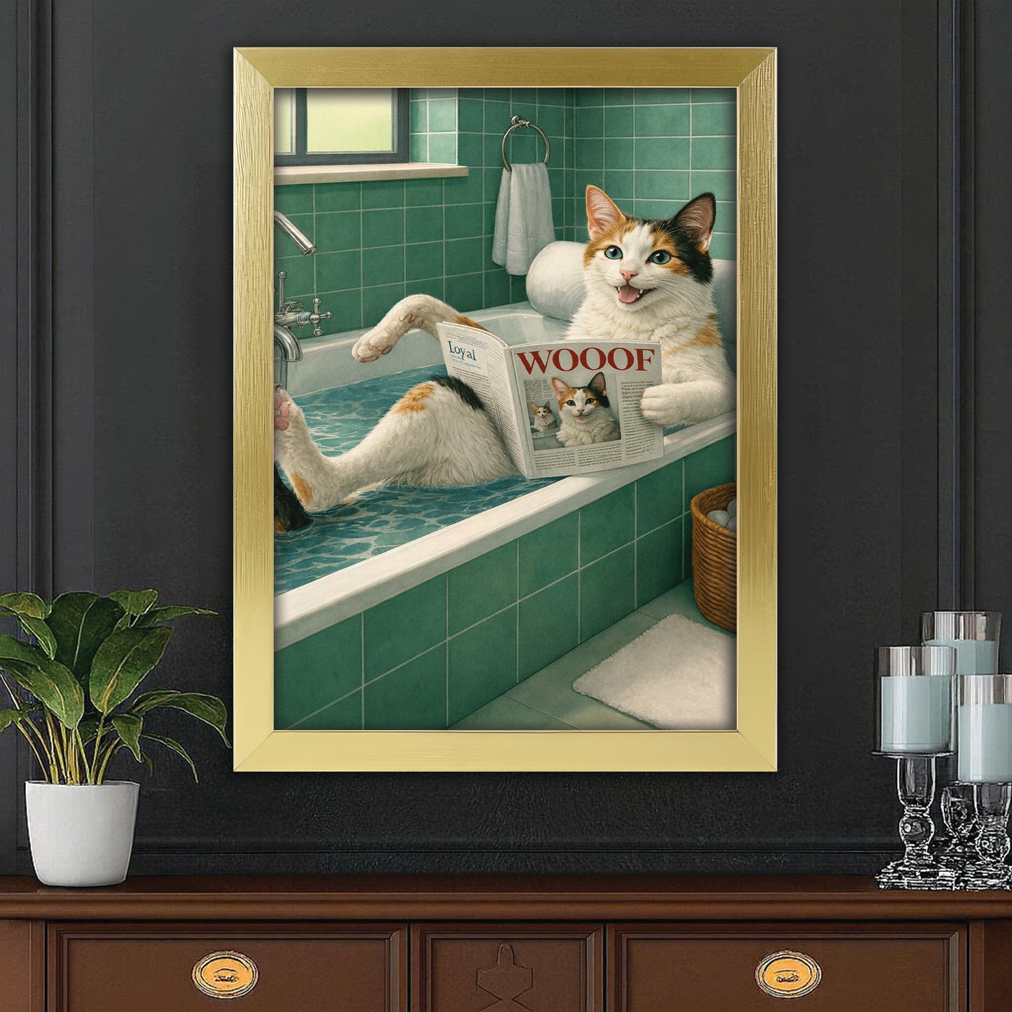 Custom Photo Cat Bathroom Style 22 Canvas Framed Wall Art Gift For Cat Lovers