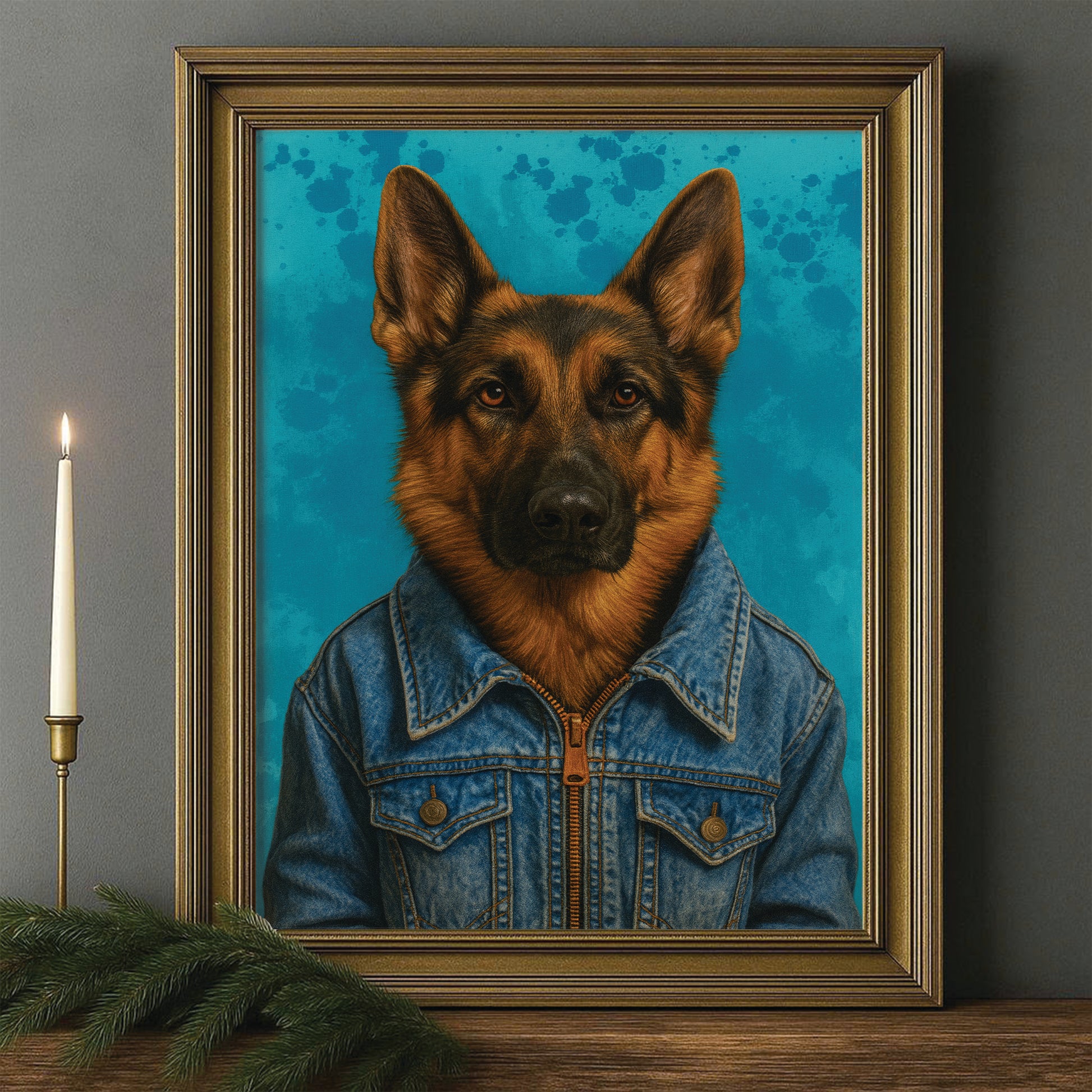 Custom Photo Denim Dog Canvas Framed Wall Art Gift For Dog Lovers