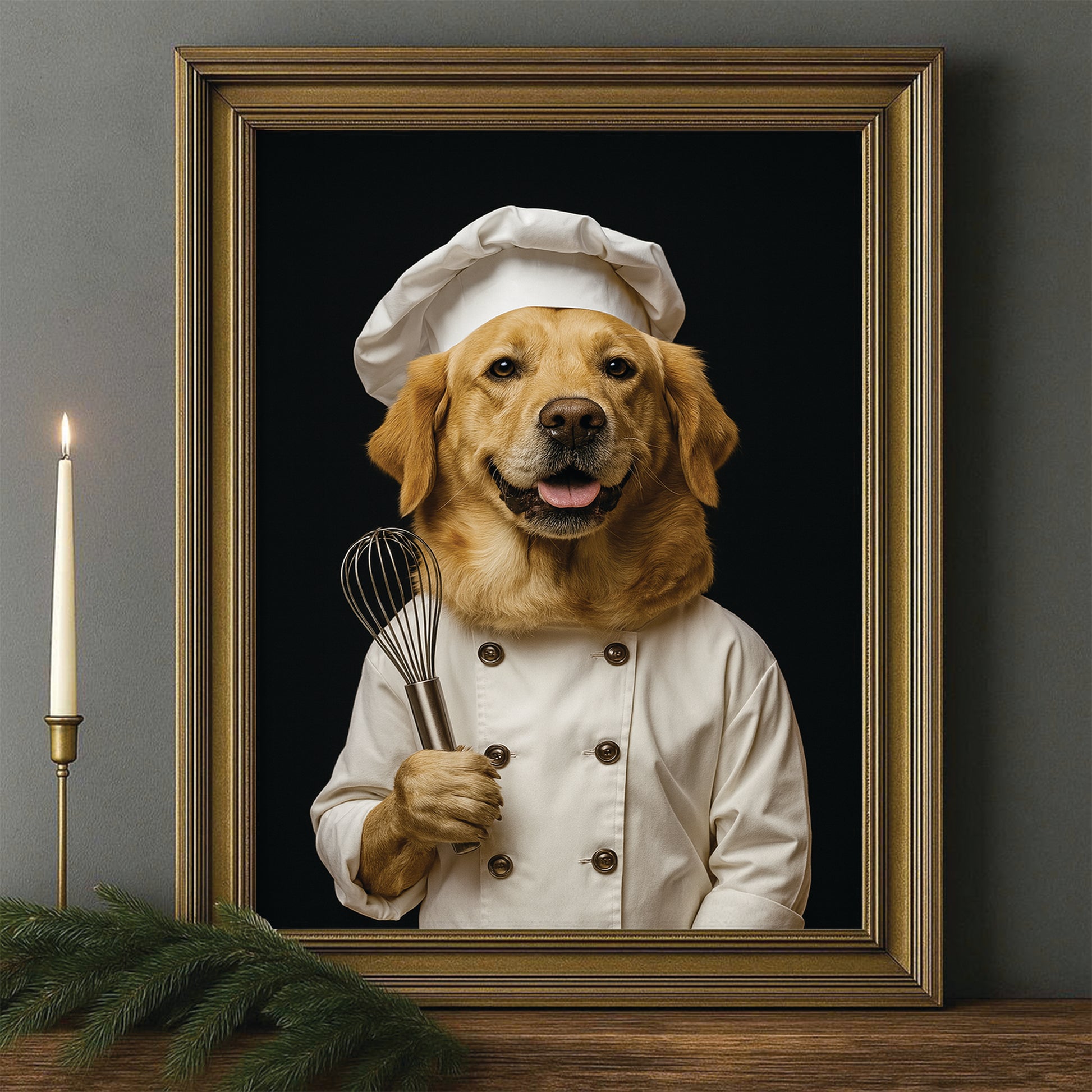 Custom Photo Dog Chef Canvas Framed Wall Art Framed Wall Art _ Gift For Dog Lovers