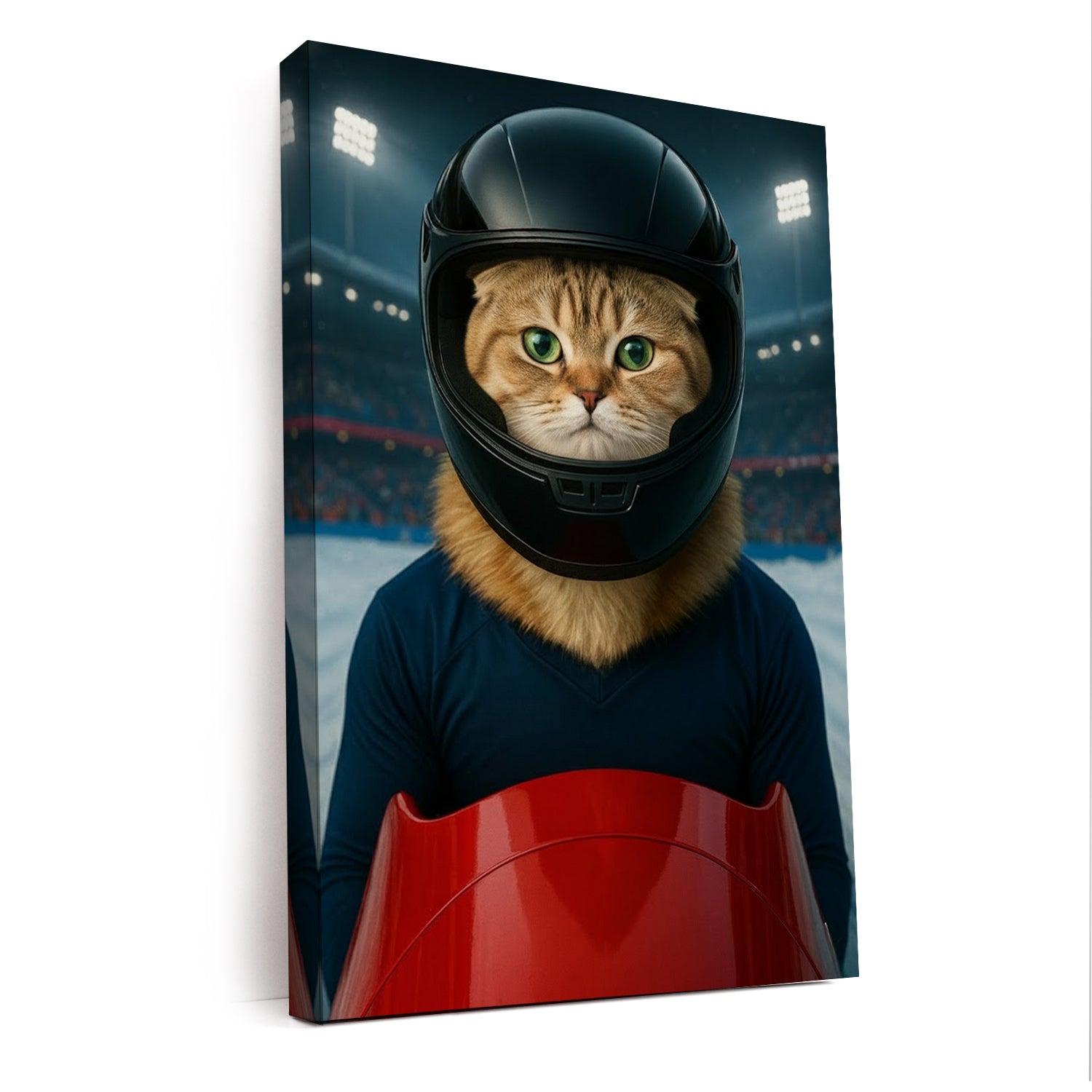 Custom Photo Bobsled Winter Race Cat Canvas Gift For Cat Lovers
