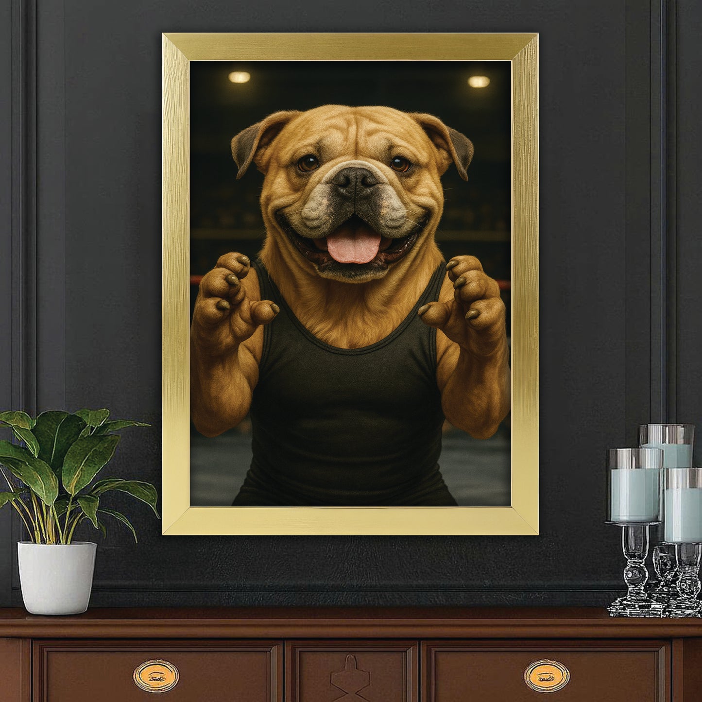 Custom Photo Wrestler Fighter Dog Canvas Framed Wall Art Gift For Dog Lovers