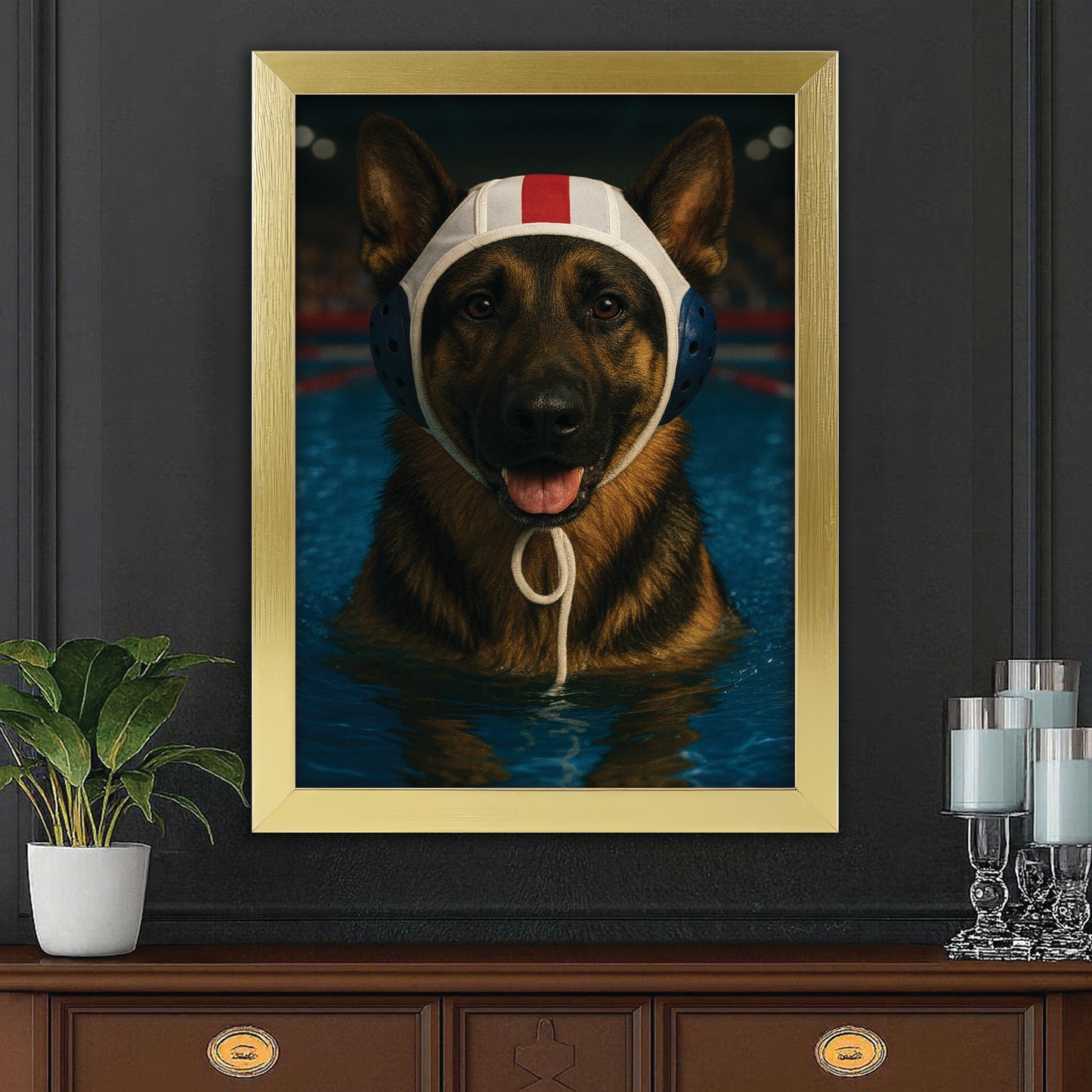 Custom Photo Swimmer Dog Canvas Framed Wall Art Gift For Dog Lovers