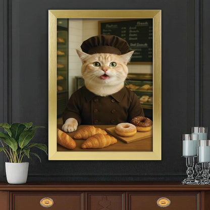 Custom Photo Baker Corgi Cat Canvas Framed Wall Art Gift For Cat Lovers