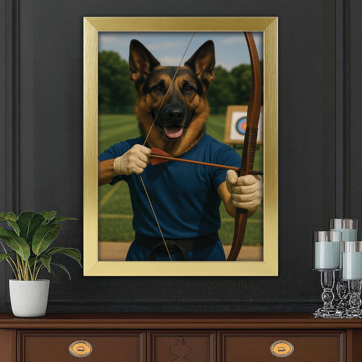 Custom Photo Archery Dog Canvas Framed Wall Art Gift For Dog Lovers
