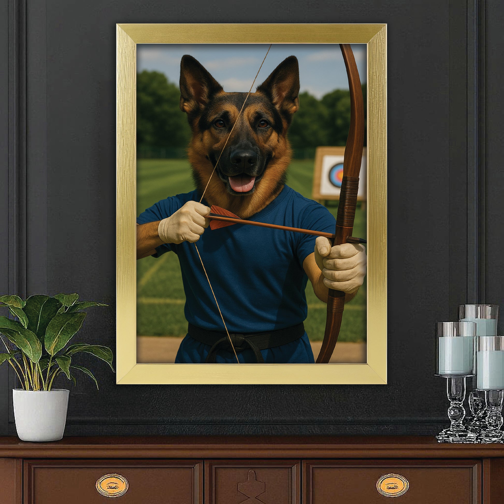 Custom Photo Archery Dog Canvas Framed Wall Art Gift For Dog Lovers