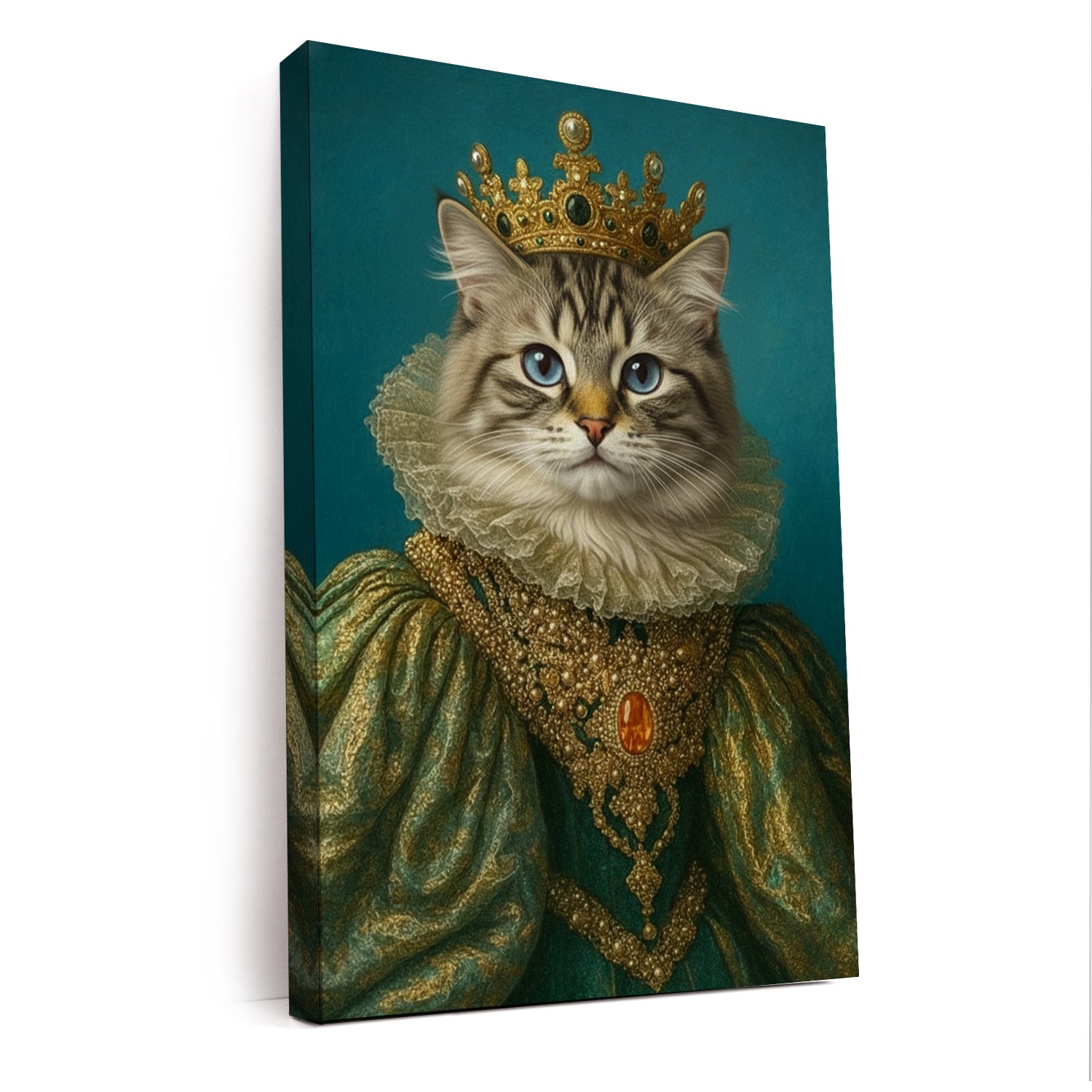 Custom Photo Potrait Royal Cat With Crown Canvas Gift For Cat Lovers