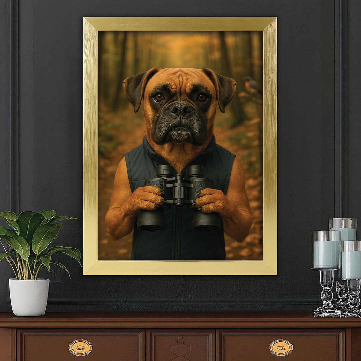 Custom Photo Bird Watching Dog Canvas Framed Wall Art Gift For Dog Lovers