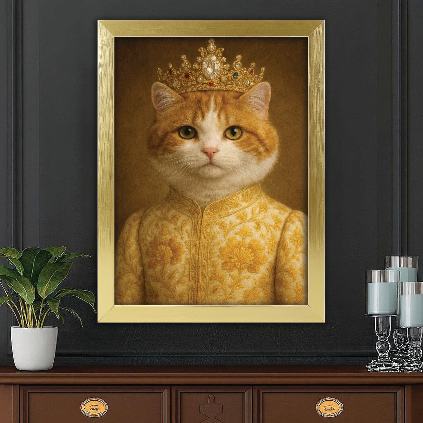 Custom Photo Cat Royal Style 09 Canvas Framed Wall Art Gift For Cat Lovers