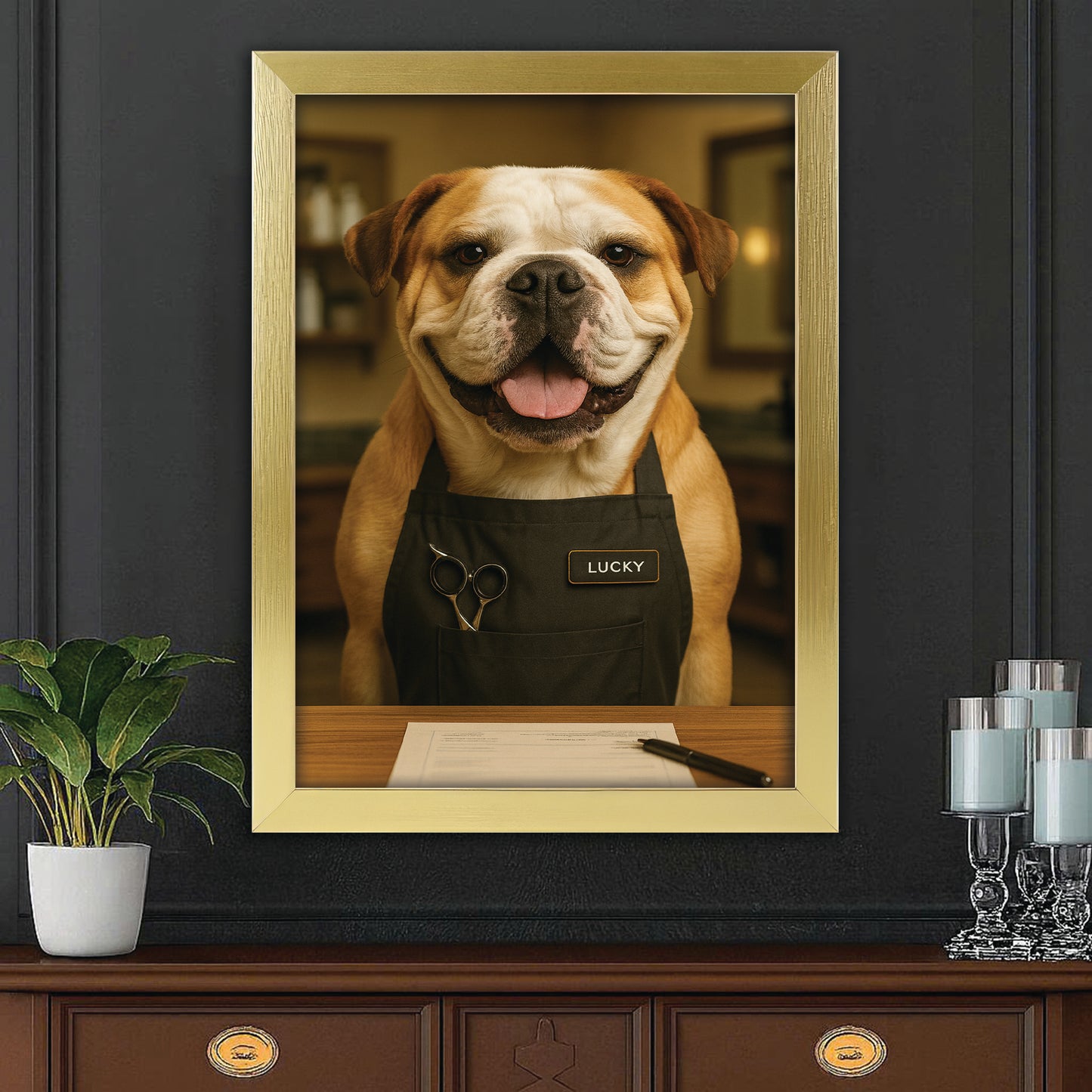 Custom Photo Groomer Dog Canvas Framed Wall Art Gift For Dog Lovers