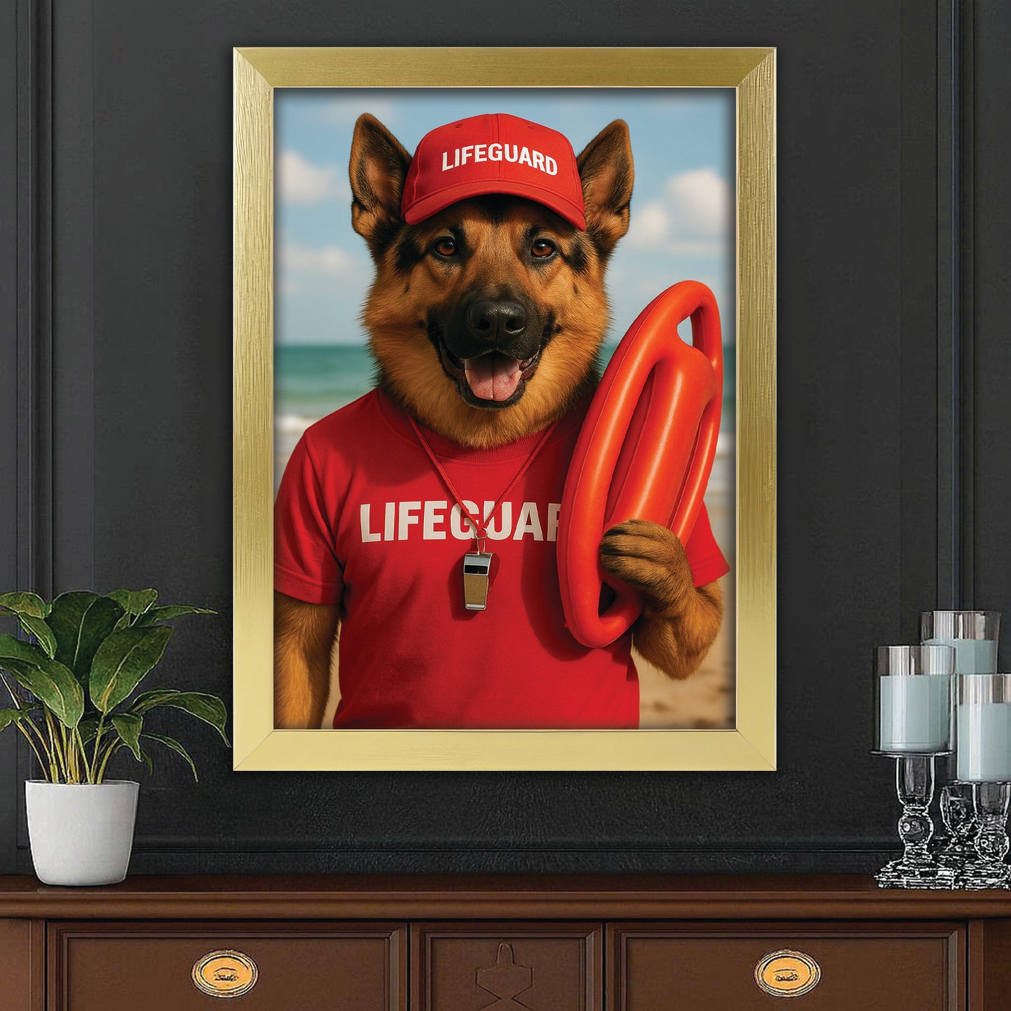 Custom Photo Lifeguard Dog Canvas Framed Wall Art Gift For Dog Lovers