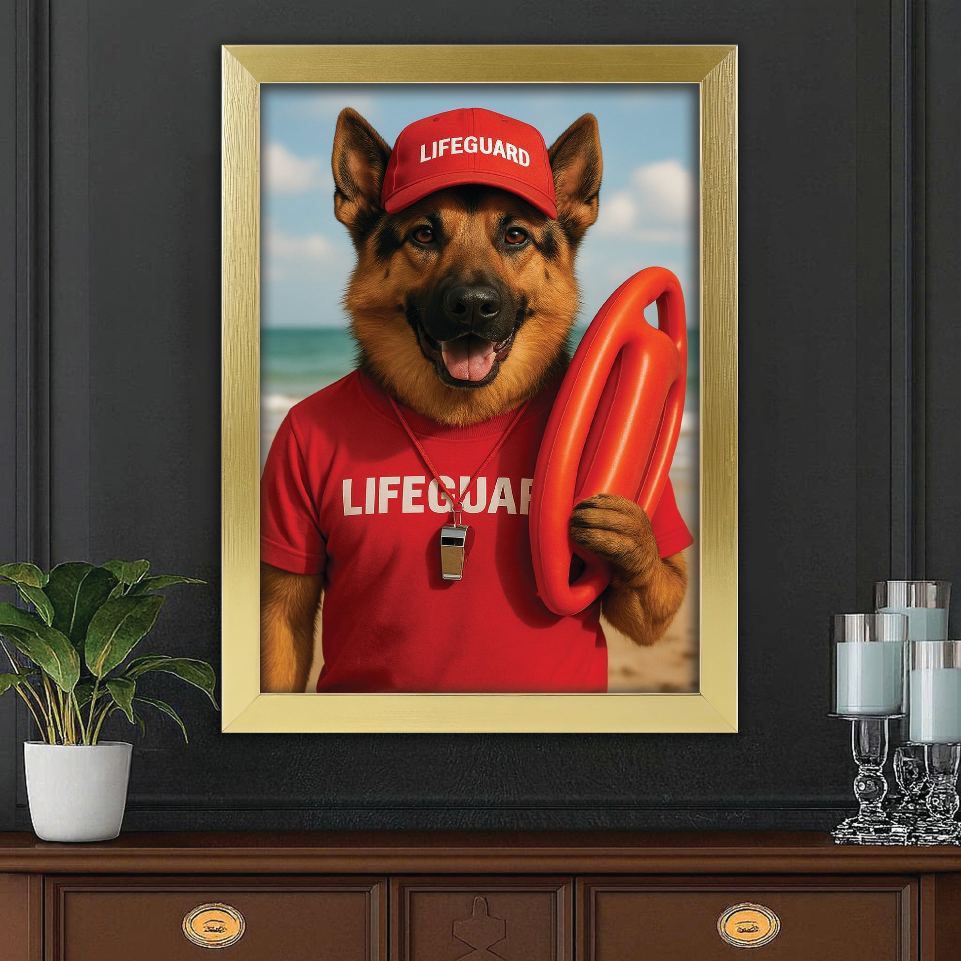 Custom Photo Lifeguard Dog Canvas Framed Wall Art Gift For Dog Lovers