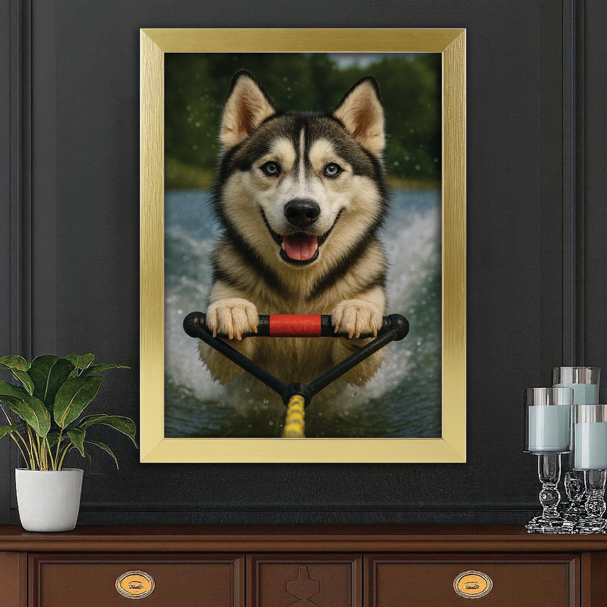 Custom Photo Water Ski Dog Canvas Framed Wall Art Gift For Dog Lovers