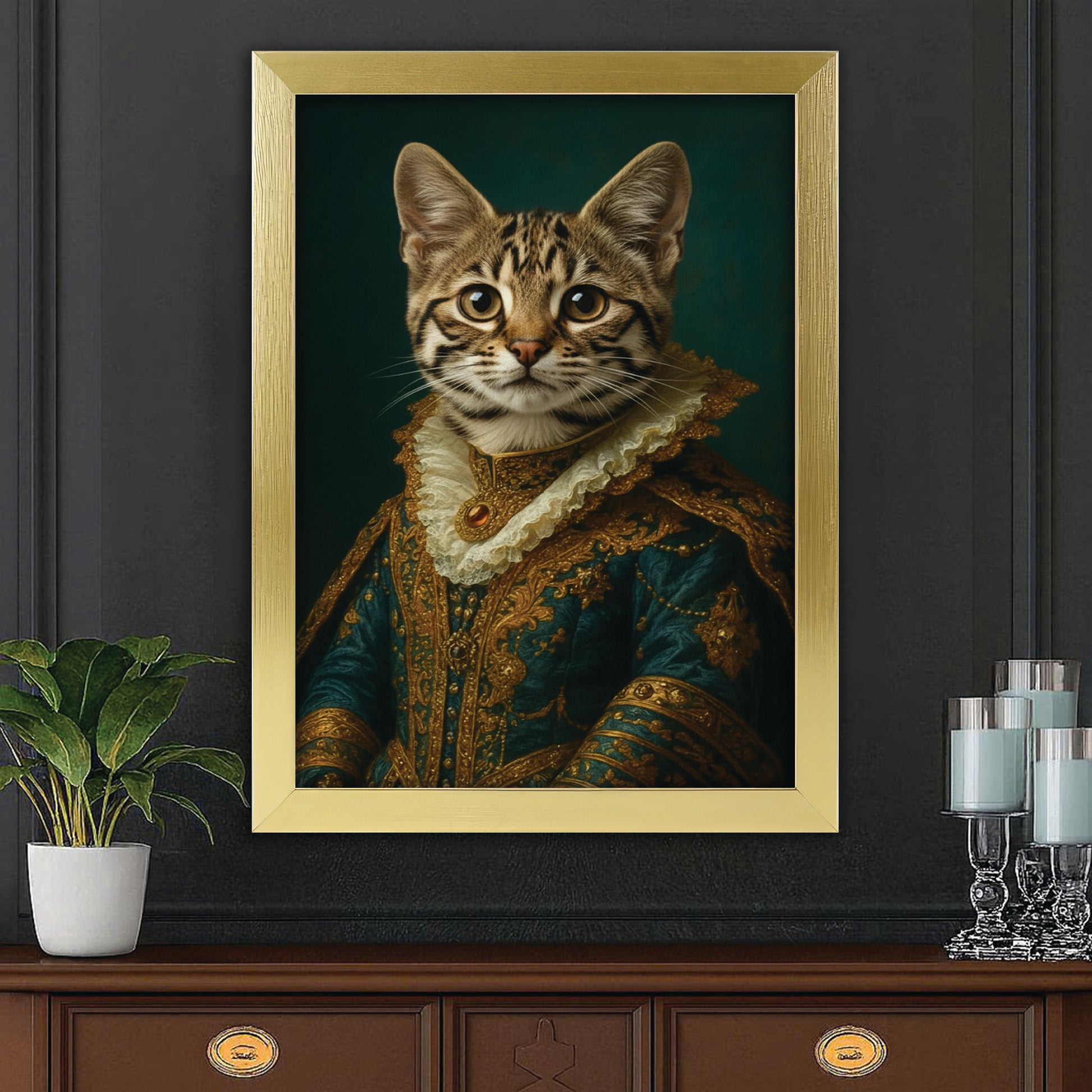 Custom Photo Cat Royal Style 4 Canvas Framed Wall Art Gift For Cat Lovers