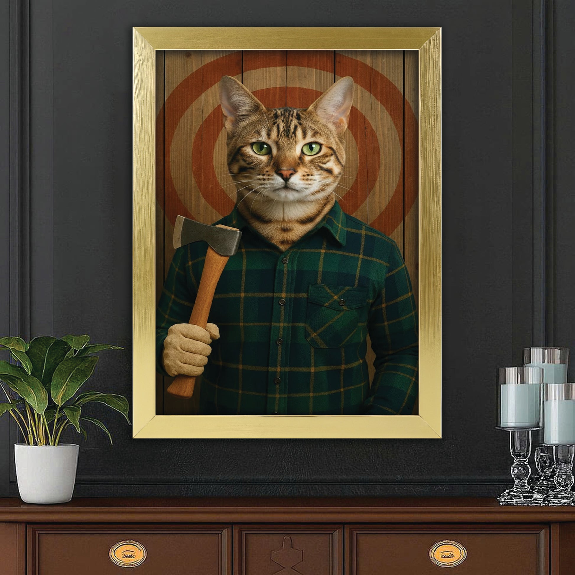 Custom Photo Axe Throw Cat Canvas Framed Wall Art Gift For Cat Lovers