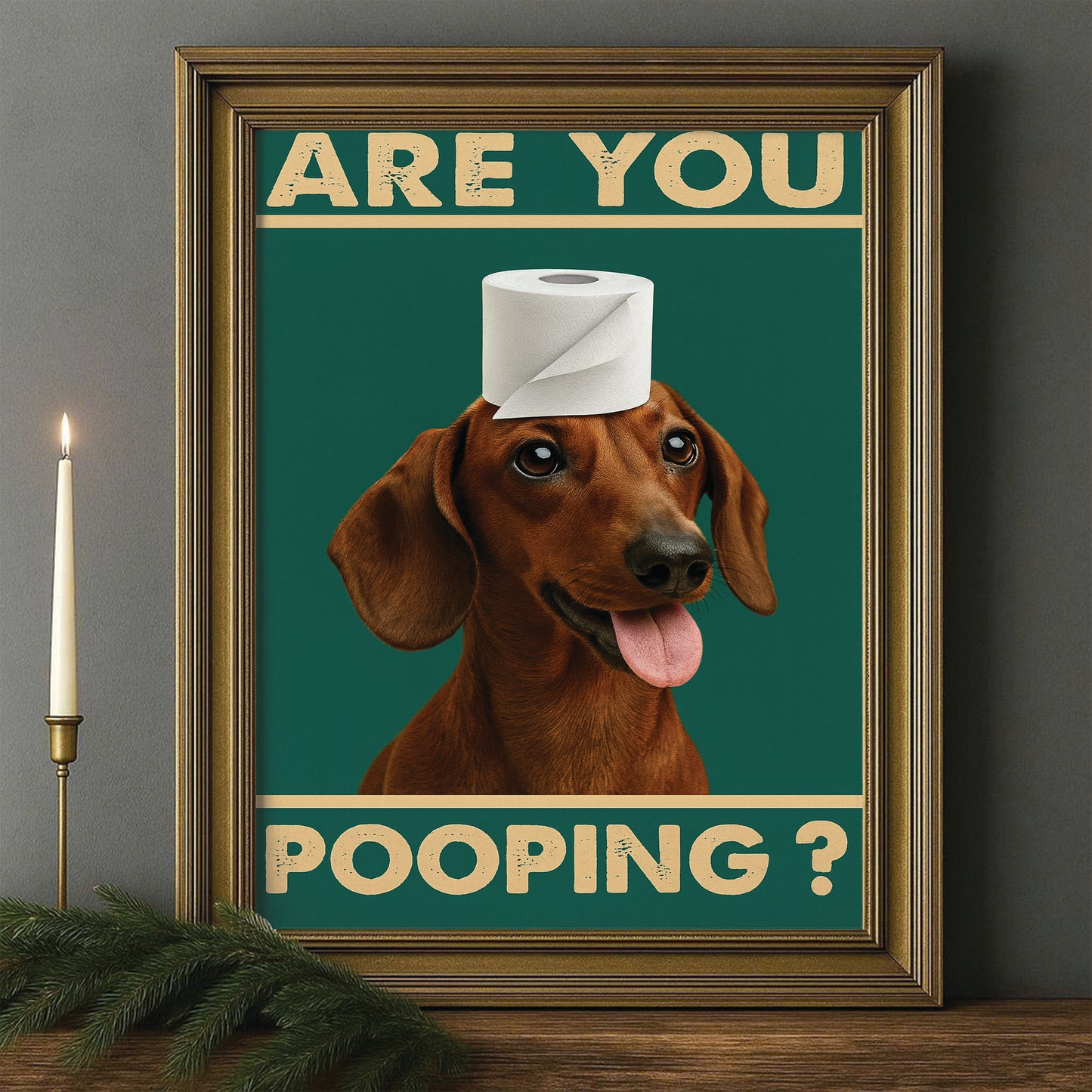 Custom Photo Funny Dog In Bathroom Canvas Framed Wall Art