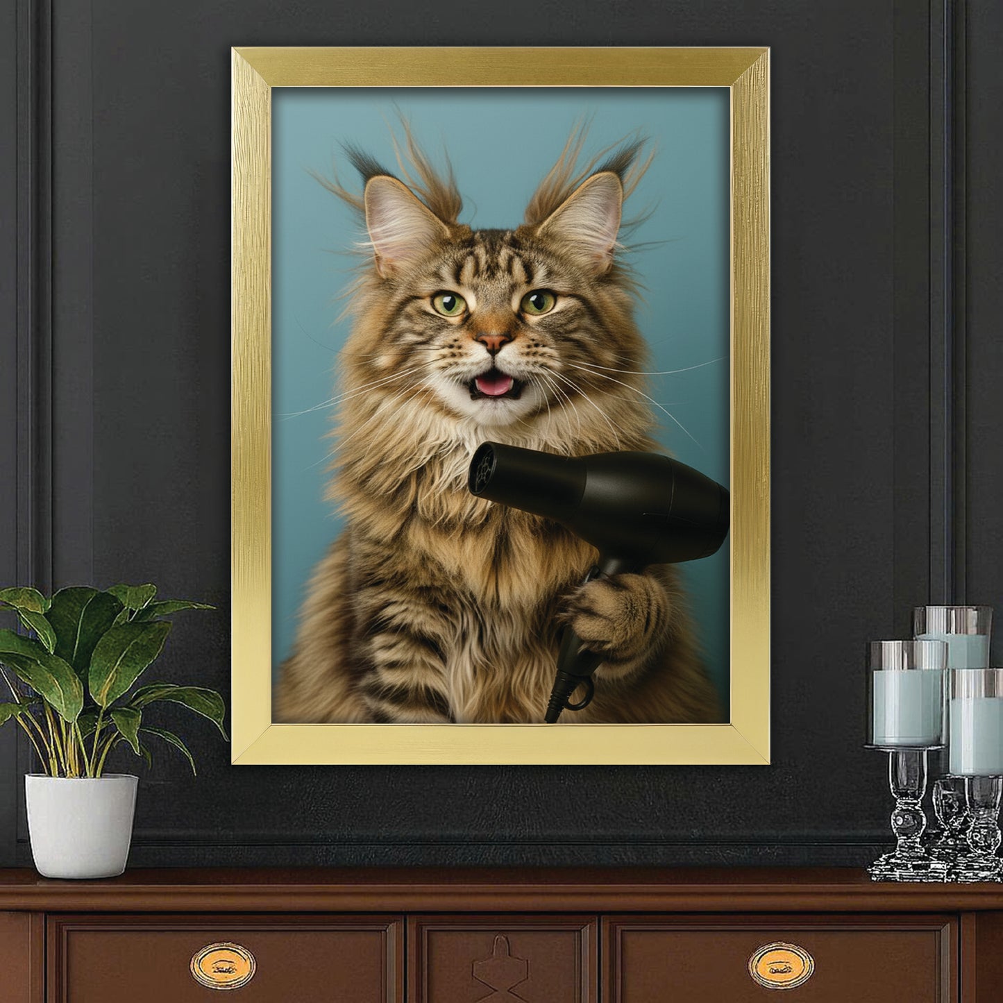 Custom Photo Cat Bathroom Style 35 Canvas Framed Wall Art Gift For Cat Lovers