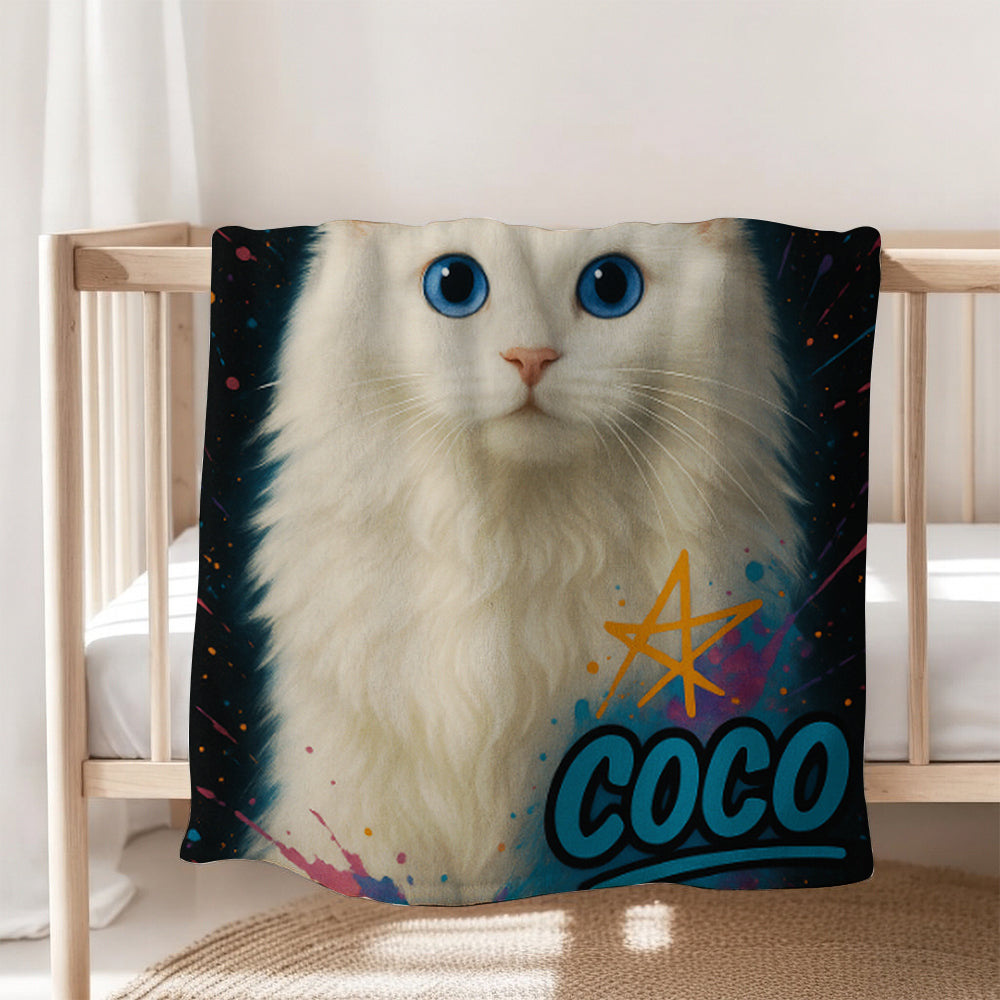 Custom Cat Pet Portrait Contemporary Blanket