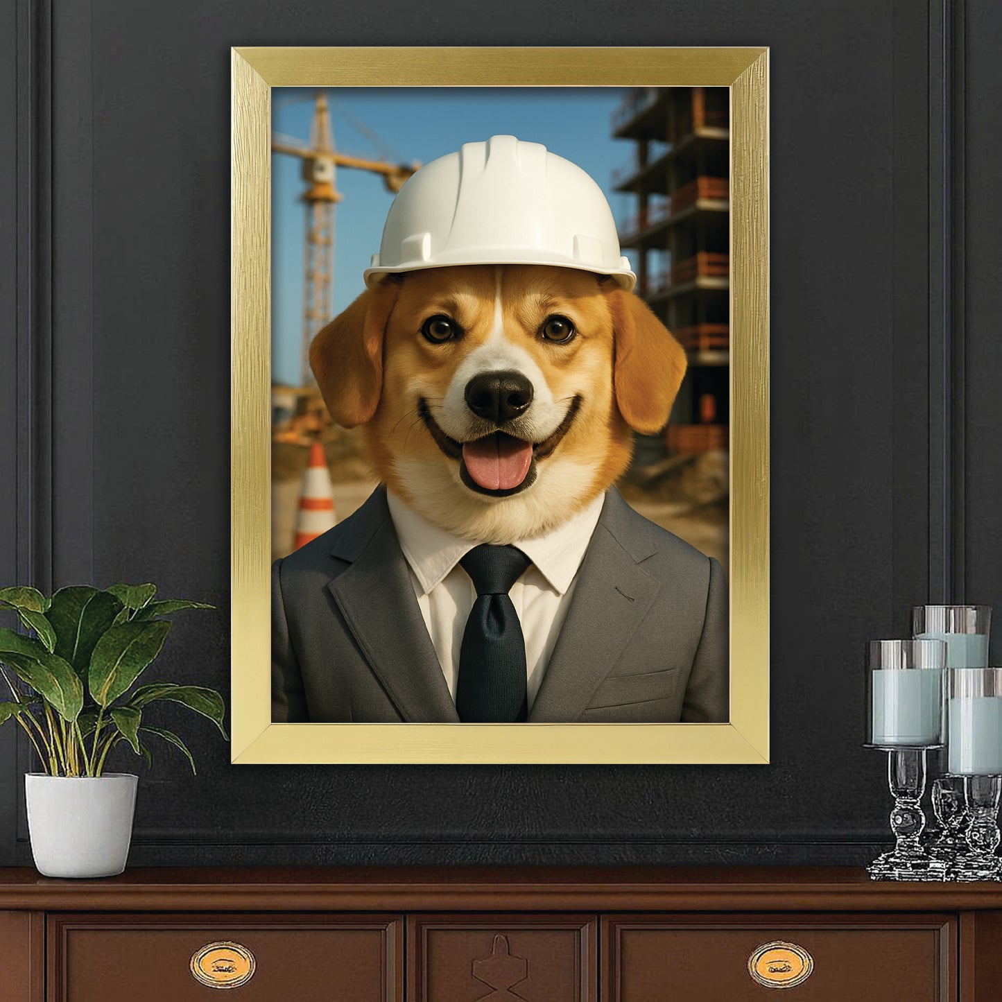 Custom Photo Engineer Construction Dog Canvas Framed Wall Art Gift For Dog Lovers