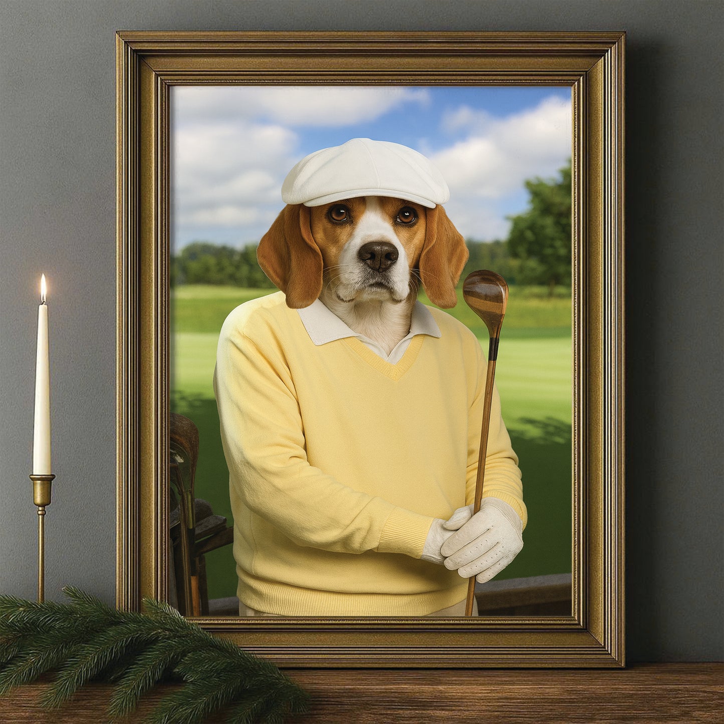 Custom Photo Golfer Dog Canvas Framed Wall Art Gift For Dog Lovers