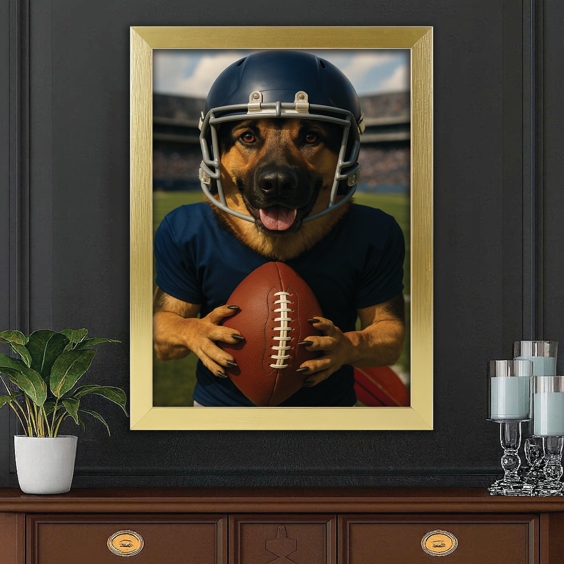 Custom Photo Footaball Dog Canvas Framed Wall Art Gift For Dog Lovers