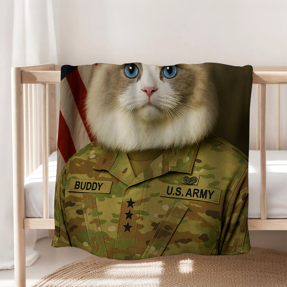 Custom Cat Photo Us Army Blanket _ Gift For Cat Lovers
