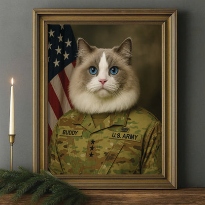 Custom Cat Photo Us Army Canvas Framed Wall Art _ Gift For Cat Lovers