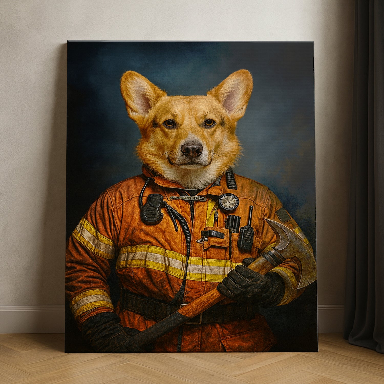 Custom Dog Photo Firefighter Canvas _ Gift For Dog Lovers