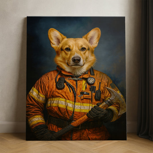 Custom Dog Photo Firefighter Canvas _ Gift For Dog Lovers