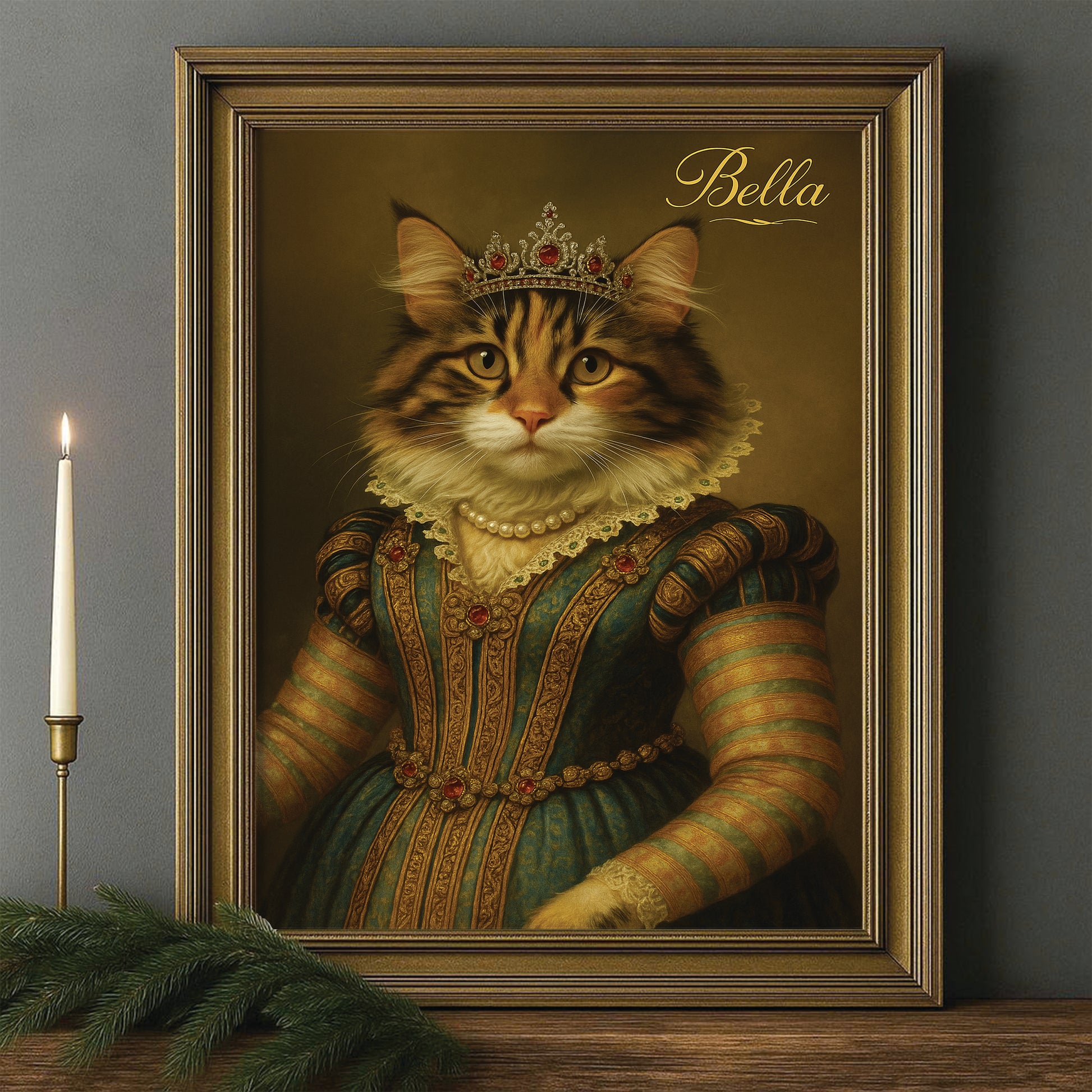 Custom Photo Sapphire Queen Cat Canvas Framed Wall Art Gift For Cat Lovers