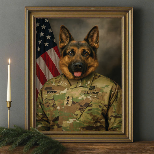 Custom Dog Photo Us Army Canvas Framed Wall Art Framed Wall Art _ Gift For Dog Lovers