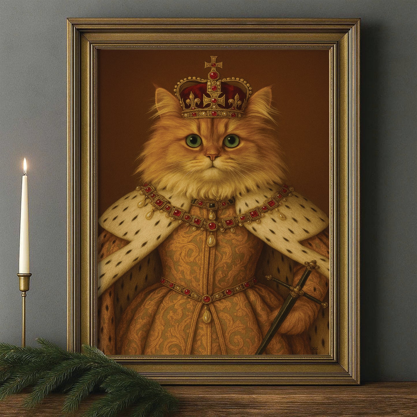 Custom Photo Crowned Queen Cat Canvas Framed Wall Art Gift For Cat Lovers