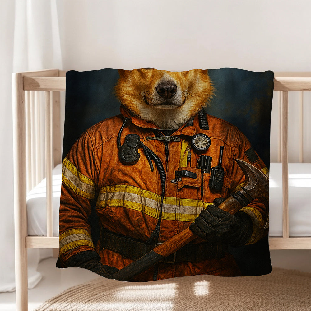 Custom Dog Photo Firefighter Blanket For Dog Lover