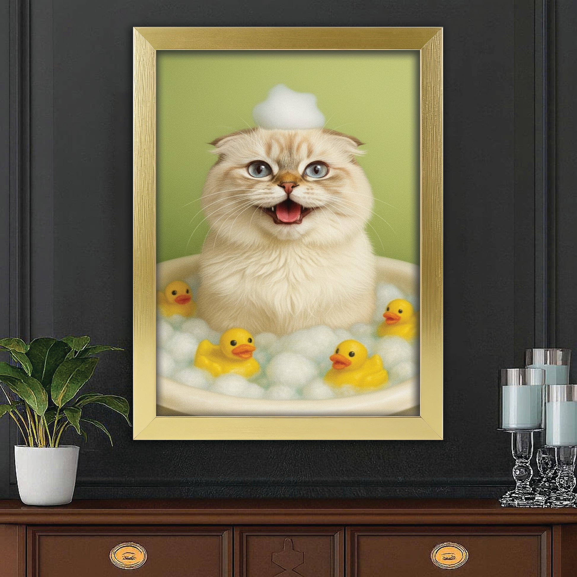 Custom Photo Cat Bathroom Style 25 Canvas Framed Wall Art Gift For Cat Lovers