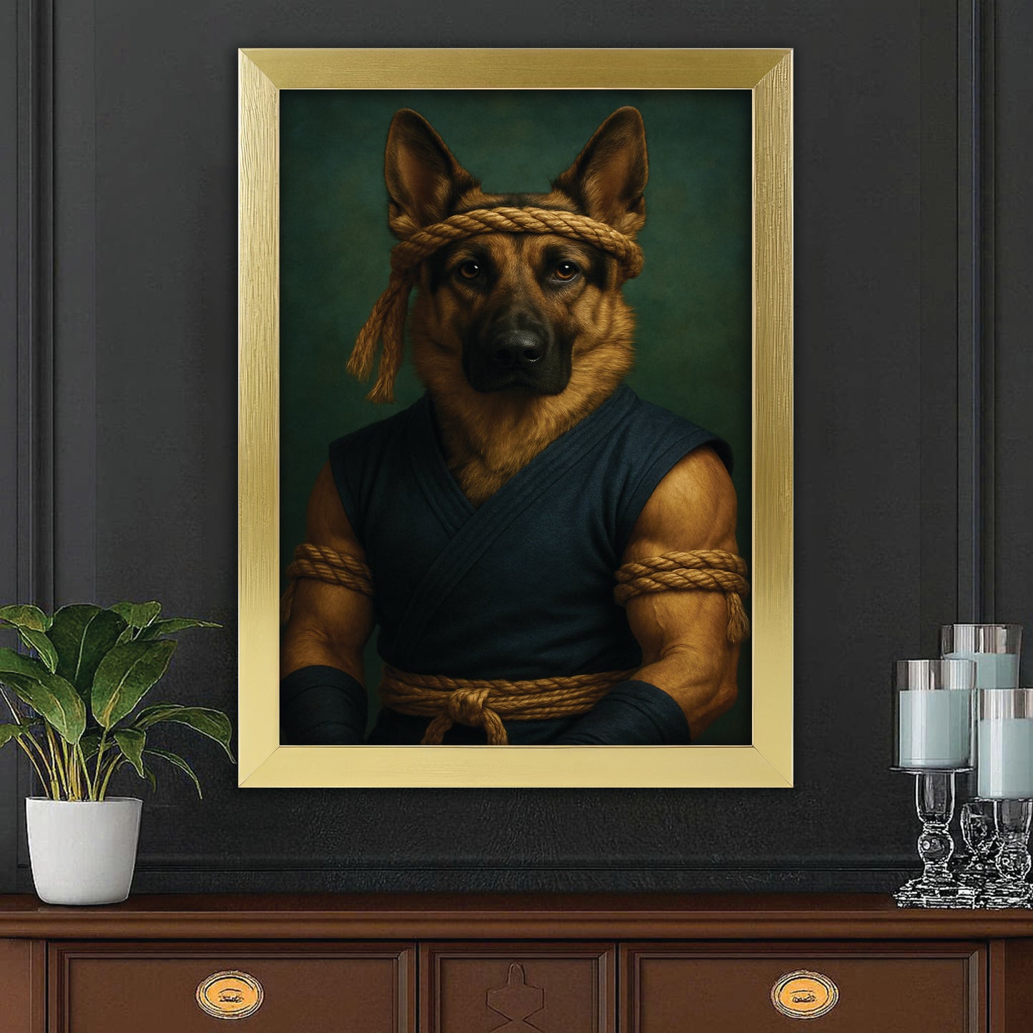 Custom Photo Fighter Warrior Art Dog Canvas Framed Wall Art Gift For Dog Lovers