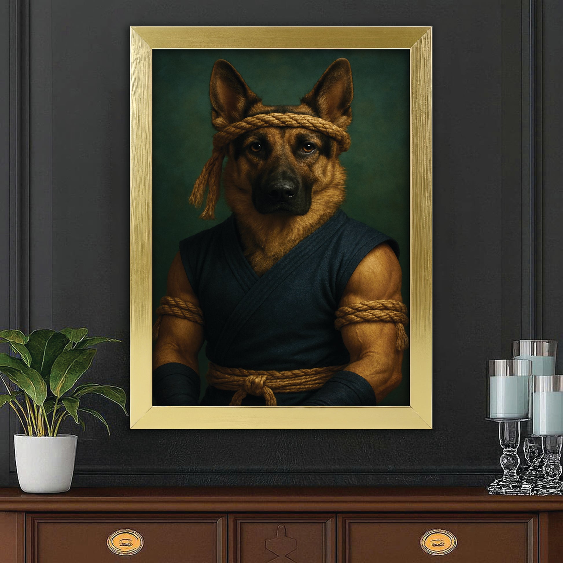 Custom Photo Fighter Warrior Art Dog Canvas Framed Wall Art Gift For Dog Lovers