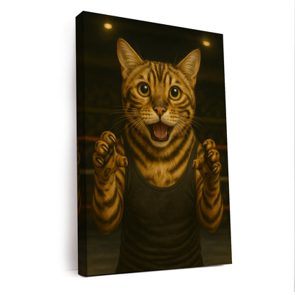 Custom Photo Wrestler Fighter Cat Canvas Gift For Cat Lovers