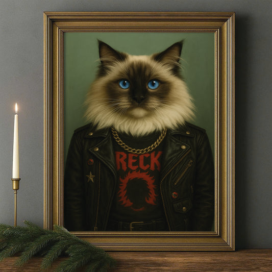 Custom Photo Rock n Roll Cat Canvas Framed Wall Art _ Gift For Cat Lovers