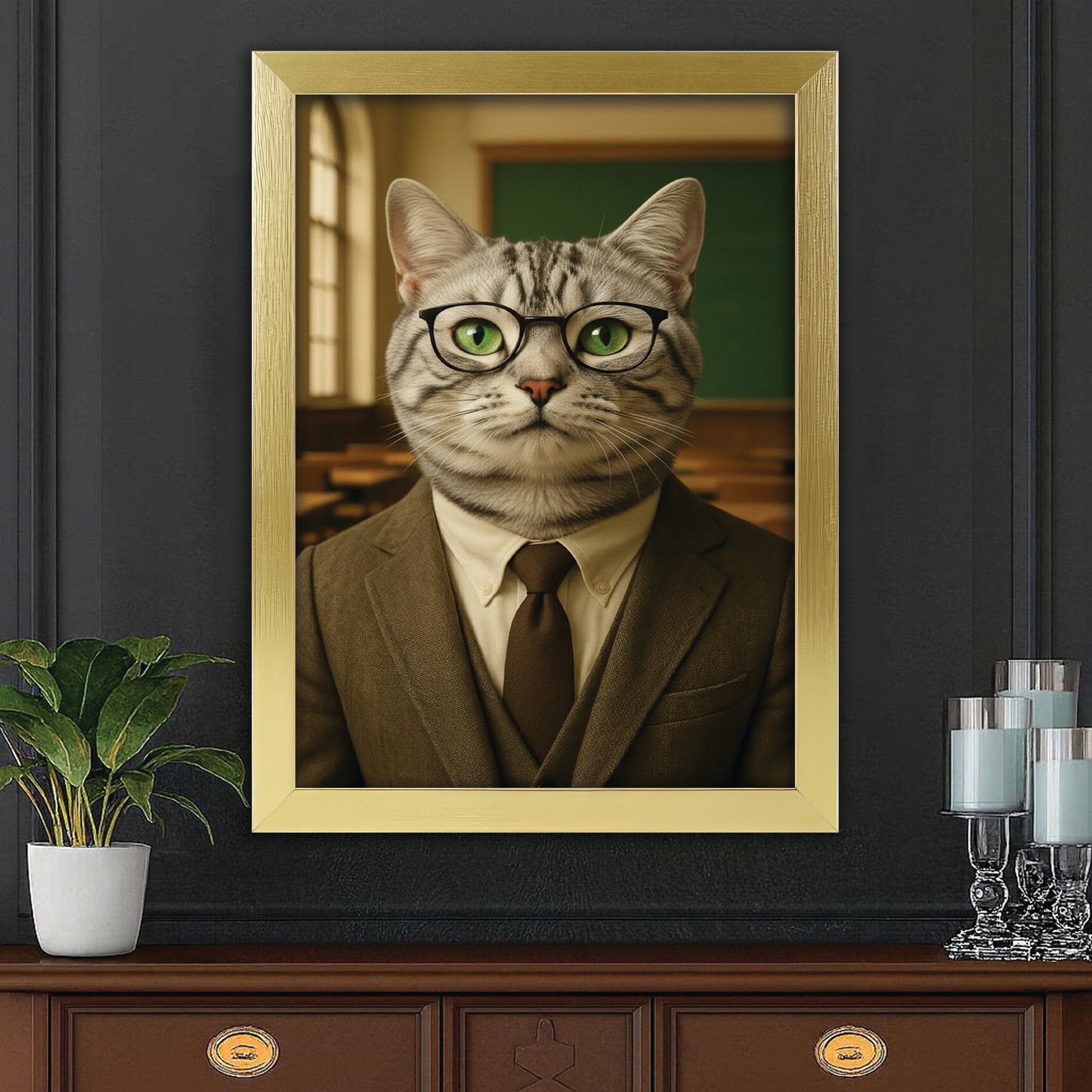 Custom Photo Teacher Cat Canvas Framed Wall Art Gift For Cat Lovers