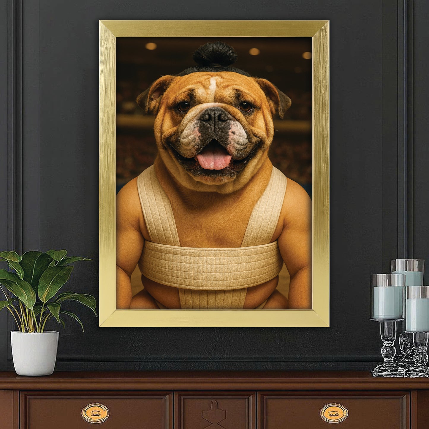Custom Photo Sumo Dog Canvas Framed Wall Art Gift For Dog Lovers
