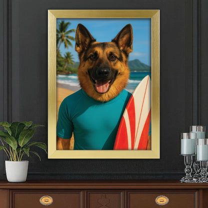 Custom Photo Surfer Beach Dog Canvas Framed Wall Art Gift For Dog Lovers