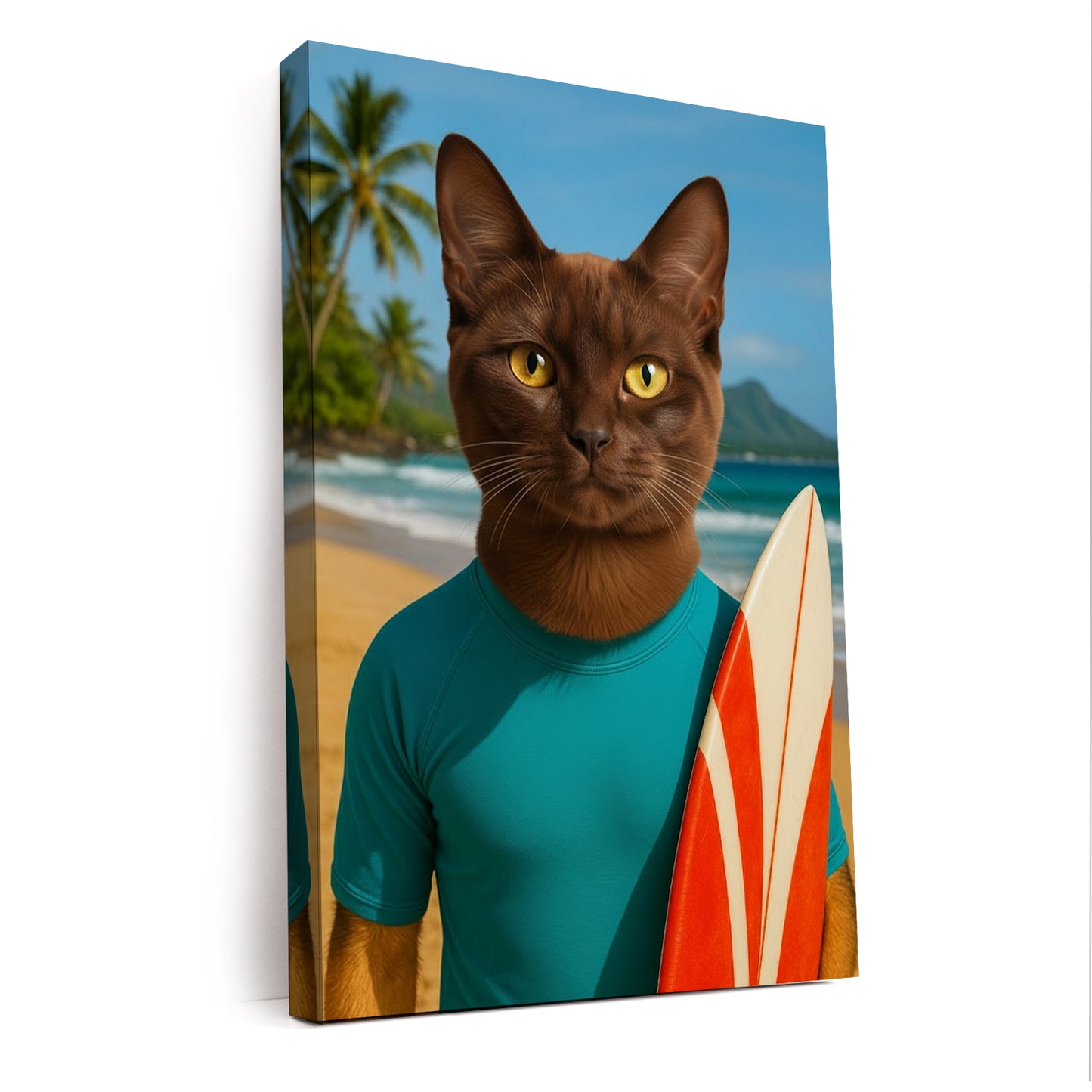 Custom Photo Surfer Beach Cat Canvas Gift For Cat Lovers