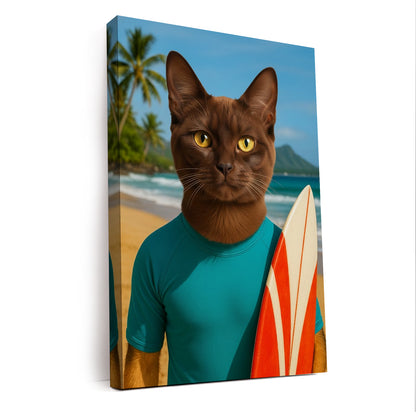 Custom Photo Surfer Beach Cat Canvas Gift For Cat Lovers